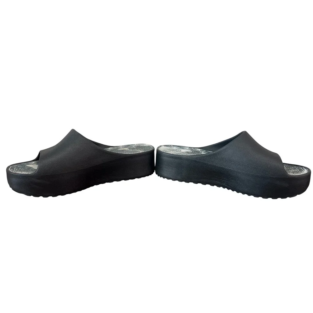 Baretraps Womens Black Platform Slide Sandals Tropical Palm Print Insole Size 10